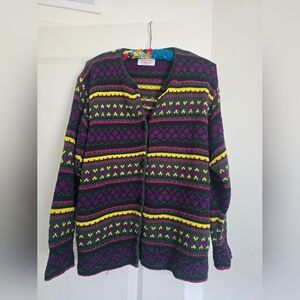 Vintage Benetton Cardigan 90s Colorful Knit Sweater Made in Italy Size M